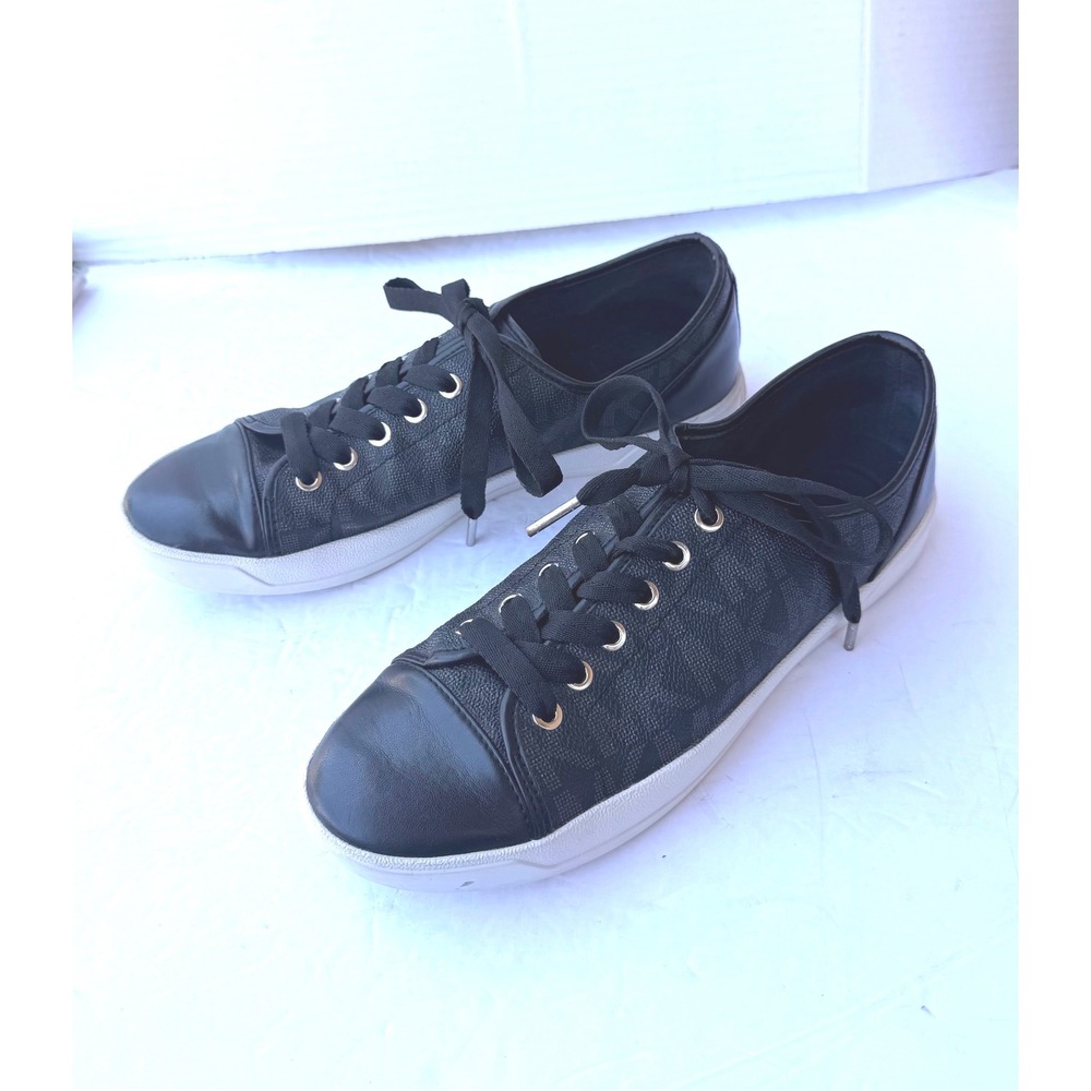 Michael Kors Black Vegan Monogram Low Top MK City Sneaker Shoes 9.5M